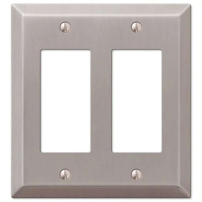 Century Series 163rrbn Wallplate, Double Rocker, 4-15/16 In L, 4-9/16 In W, 2-gang, Steel, Brushed Nickel