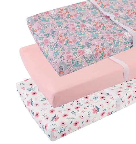 Changing Pad Cover Set 3 Pack Jersey Knit Ultra Soft for Baby Boys Girls Floral/Grey Rabbit/Pink