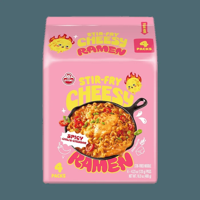 Cheesy Ramen ,Spicy Chili &Cheddar Flavor ,Cheese & Spicy Stir-Fry Korean Instant Noodles,4.23oz*4 Packs