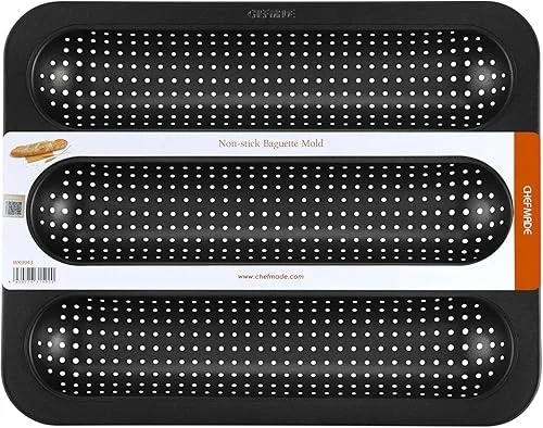 CHEFMADE Perforated Baguette Pan, Non-stick 3-slot French Bread Pan Baguette Baking Loaf Bakeware