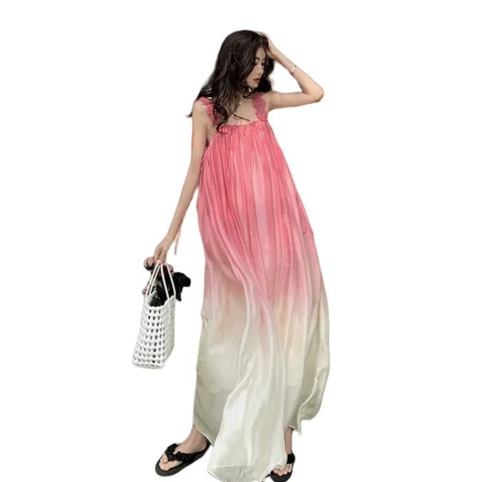 Chiffon Beach Dress Pink Gradient Size S