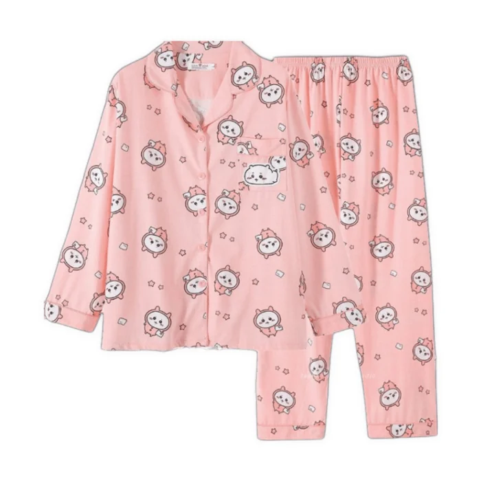 Chiikawa Pajamas Long Sleeve Cute Cartoon Student/Couple Home Wear Set Pink-Size M 1Pc
