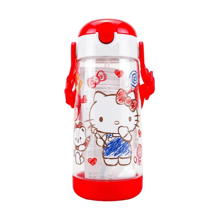Children's Drinking Straw Cup Plastic Water Bottle, Hello Kitty 480ml