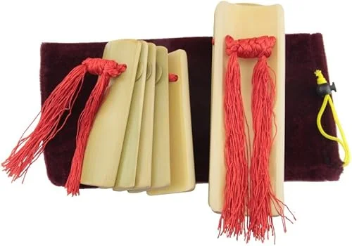 Chinese Kuaiban Clapper Bamboo Castanets Hand Percussion 1 Pair Traditional Instrument (Yellow)