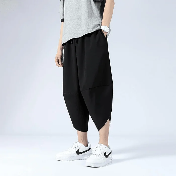 Chinese Style Silk Loose Casual Harem Pants for Men Black M
