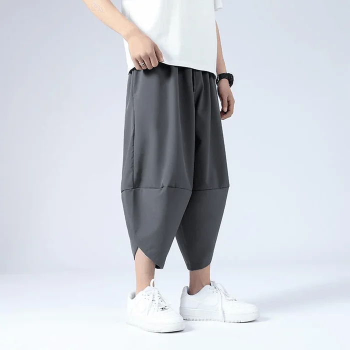 Chinese Style Silk Loose Casual Harem Pants for Men Grey XL