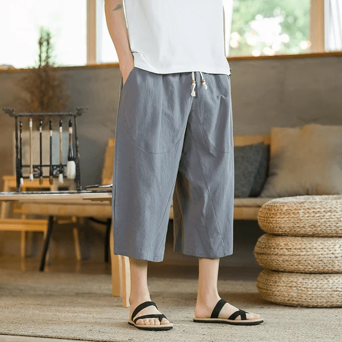 Chinese Style Silk Loose Quick-drying Pants Cropped Pants Grey XL