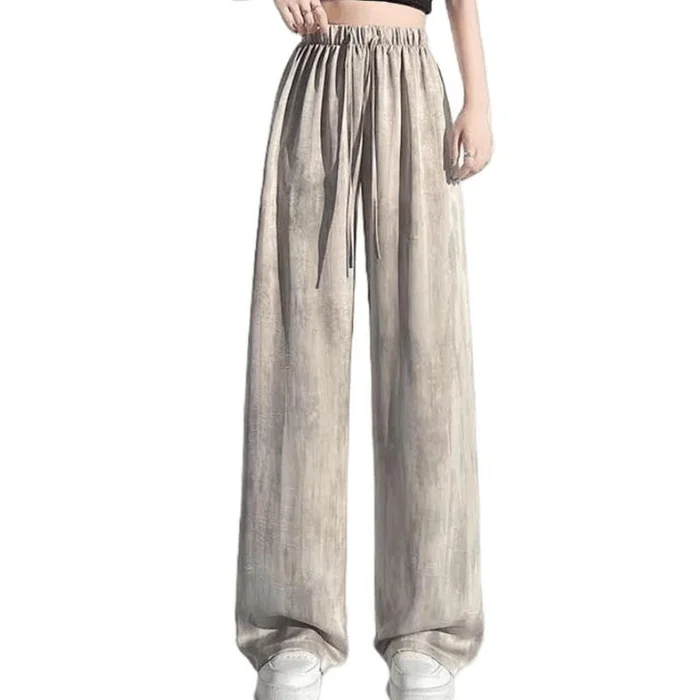 Chinese Style Stain Tie-dye Loose Wide-leg Casual Pants Khaki L