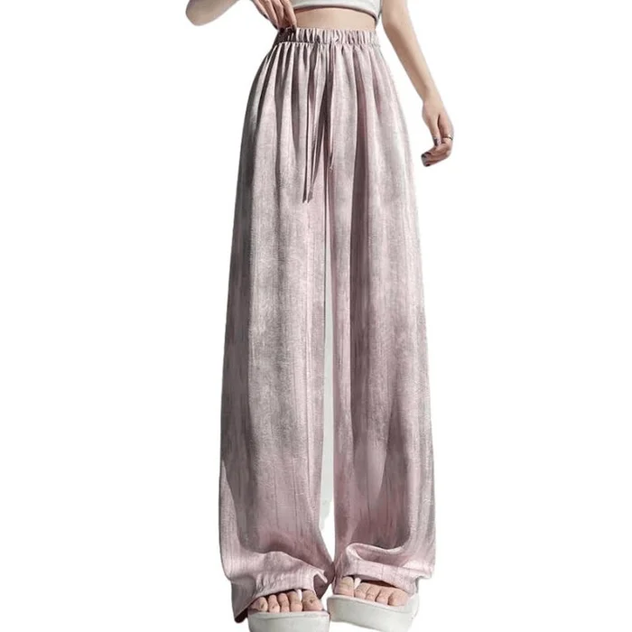 Chinese Style Stain Tie-dye Loose Wide-leg Casual Pants Pink S
