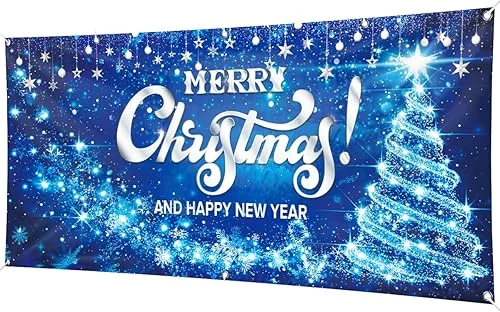 Christmas Garage Door Banner, Merry Christmas Garage Cover Large Xmas Party Background Decoration for Photography, Holiday Photo Booth Props Outdoor Hanging Decor for Winter Supplies, 13 x 6ft