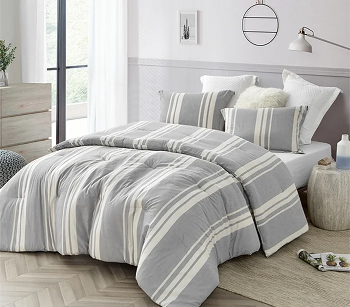 Cirbus Gray Stripes Twin XL Comforter – 100% Yarn Dyed Cotton