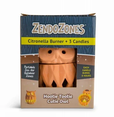 Citronella Burner + 3 Candles, Hootie Owl Shape Terra Cotta