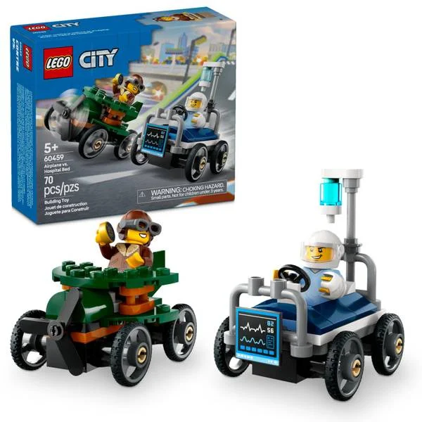 City Airplane vs. Hospital Bed Race Car Pack Building Toy