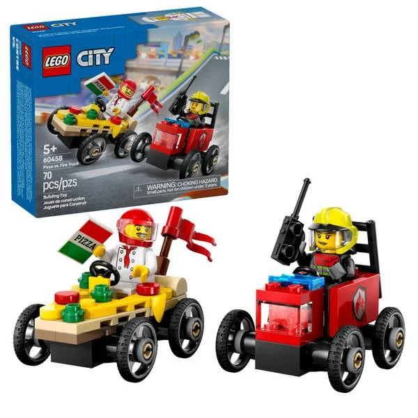 City Pizza vs. Fire Truck Race Car Pack Building Toy 60458