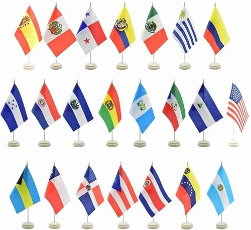 Ckexin22 Spanish Speaking Countries Desk Office Table Flags Set Small Mini Latin American Stick Flags for Classroom Heritage Hispanic Month Decorations,5×8 Inch