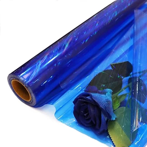 CMFYHM Iridescent Blue Cellophane Wrap Roll I 34 In Wide X 100 Ft Long I Colorful Cello Perfect For Baskets,Gifts, Treats,Birthday Holiday Wedding Floral, Party Arts Crafts Decoration (Blue)