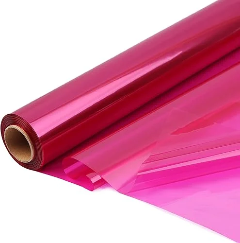 CMFYHM Pink Cellophane Wrap Roll,Colorful Cello 34 In Wide X 100 Ft Long, Translucent Colored Cellophane Wrapping Paper for Gift Baskets Wrap, Treats, Holiday, DIY Arts Crafts Decoration (Pink)