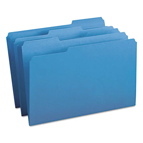 Colored File Folders, 1/3-cut Tabs: Assorted, Legal Size, 0.75″ Expansion, Blue, 100/box