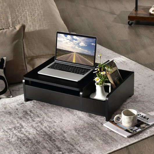 Compact Bay Window Makeup Dressing Table with Flip-Top Mirror-Black