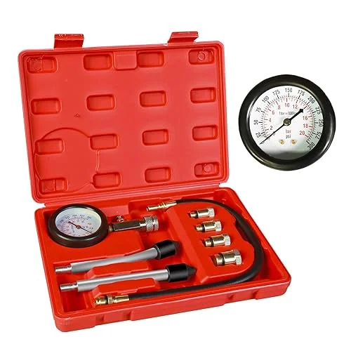 Compression Tester 8pcs Engine Cylinder Pressure Gauge Test Kit with Portable Storage Case, Range of 0-300 Psi, Fits for Universal Automotive Cars and Motorcycles