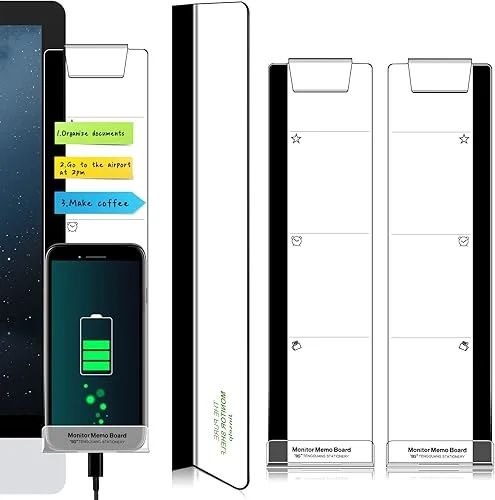 Computer Monitor Memo Message Board/Creative Multifunctional Monitor Shelf/Monitor Side Panel Sticky Notes Paper Storage Rack – with Phone Holder – 1Set (Left/Right/Bottom)