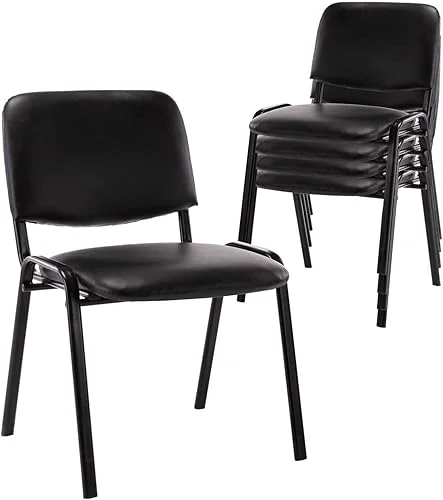 Conference Room Waiting Chairs 5 Pack Black Office Chairs No Wheels PU Leather Lobby Chairs Armless Desk Chair for Meeting/Guest Room/Events