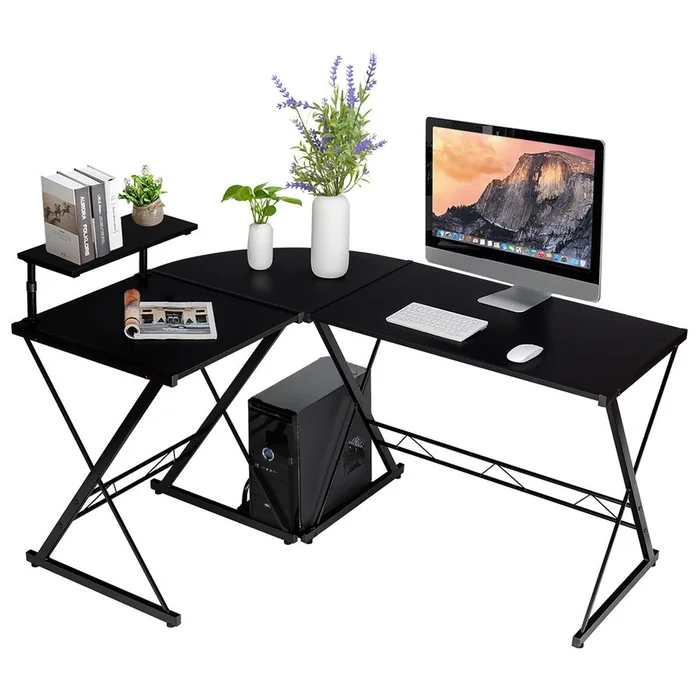 Costway 58'' x 44'' L-Shaped Gaming Desk with Monitor Stand