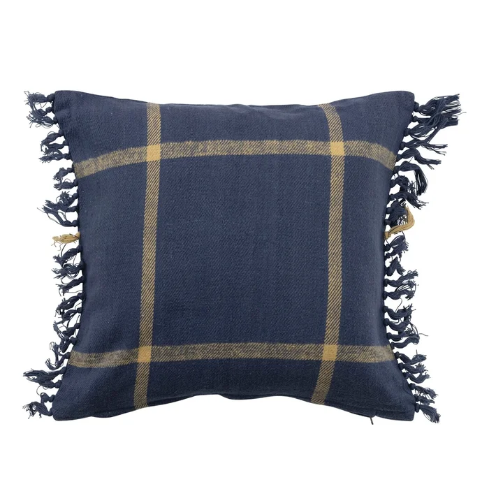 Cotton Flannel Plaid Pillow with Fringe