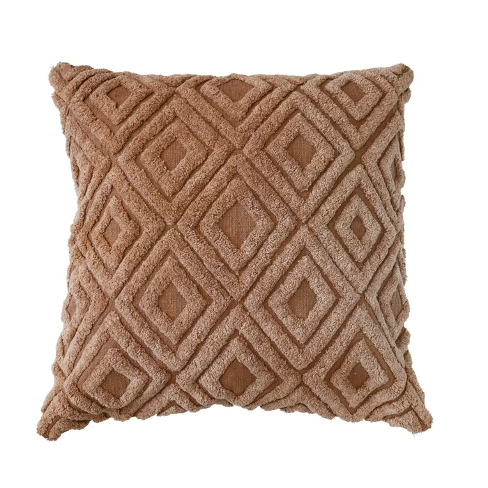 Cotton Throw Pillow with Tufted Diamond Pattern – 24.0″L x 24.0″W x 2.0″H