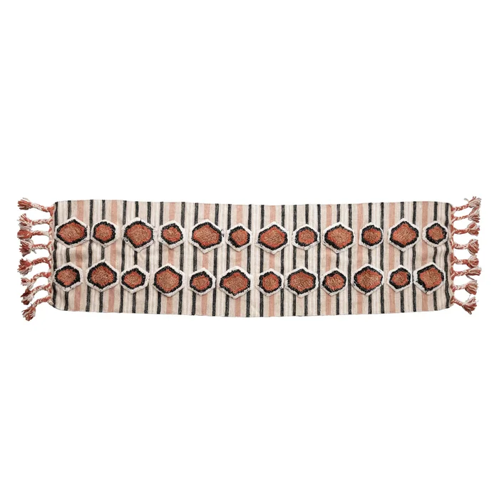 Cotton Tufted Kilim Floor Runner with Braided Tassels – 96″ L x 24″ W x 0″ H