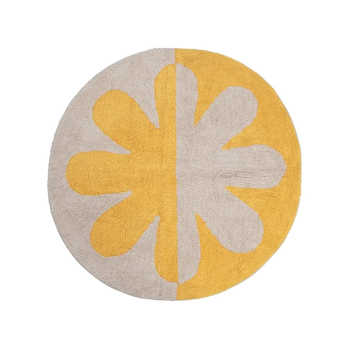 Cotton Tufted Two-Tone Rug with Flower – 48″ L x 48″ W x 0″