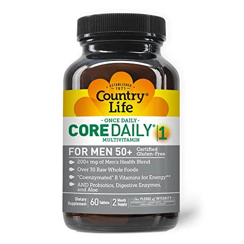 Country Life Core Daily-1 Multivitamin for Men 50+, Energy Support, 60 Tablets, 2 Month Supply, Certified Gluten Free