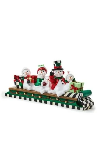 Cozy Christmas Snowmen Family Sledding Figurine