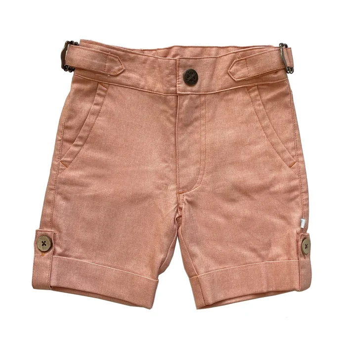 Cuffed Orange Linen Shorts