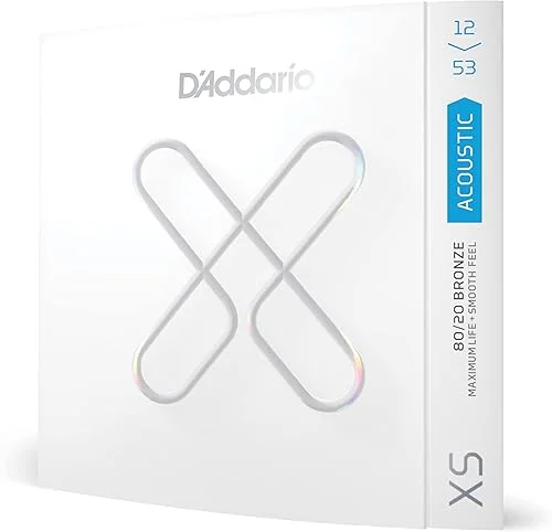 D'Addario Acoustic Guitar Strings, XS 80/20 Bronze Coated, XSABR1253, Light Gauge 12-53, 6-String Set, Pack of 1