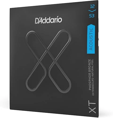 D'Addario Guitar Strings – XT Phosphor Bronze Coated Acoustic Guitar Strings – XTAPB1253 – Extended String Life with Natural Tone & Feel – For 6 String Guitars – 12-53 Light
