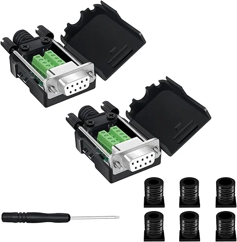 DB9 Breakout Connector,DB9 Solderless RS232 D-SUB Female Serial Adapters 9-Pin Port White Adapter to Terminal Connector Signal Module with case Set of 2