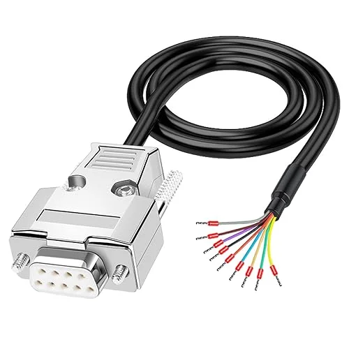 DB9 Solderless Breakout Connector with 5Ft 24AWG Replacement Cable, Metal Shell RS232 D-SUB Serial to 9-Pin Port Terminal Male Adapter Connector Breakout Board