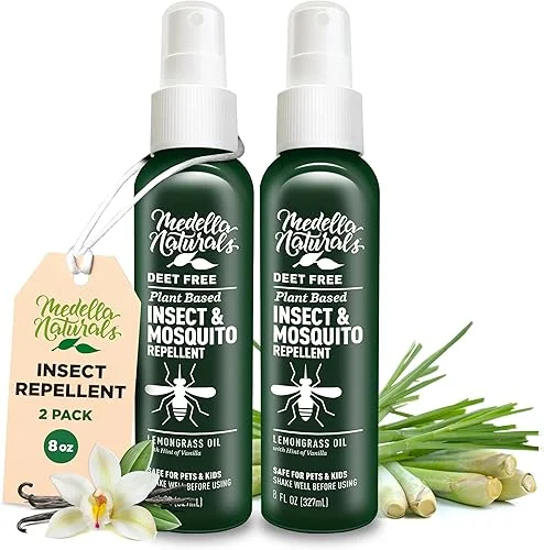 Deet-Free Insect & Mosquito Repellent Pack of 2 (8 oz) – Nice Smelling Insect Repellent with Lemongrass Oil Safe for Pets and Kids – Bug Spray for Mosquitoes, Gnats, Black Flies, and No-See-ums