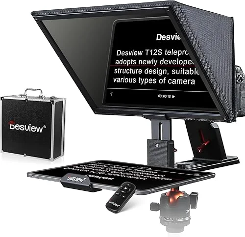 Desview T12S Teleprompter, 12.9 inch Metal Teleprompter, High Display Glass, Compatible with Smartphone/Tablet/ipad/Camera, Easy Assembly, Carry Case Included, Great Partner for Video Making