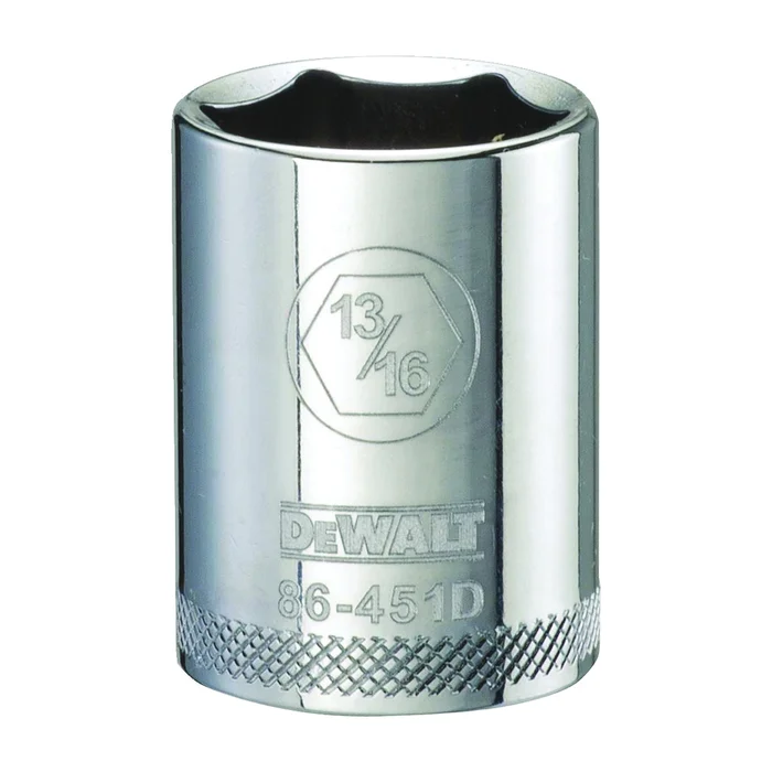 DeWALT DWMT86451OSP Drive Socket, 13/16 in Socket, 1/2 in Drive, 6-Point, Steel, Polished Chrome Vanadium