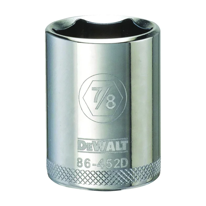 DeWALT DWMT86452OSP Drive Socket, 7/8 in Socket, 1/2 in Drive, 6-Point, Steel, Polished Chrome Vanadium