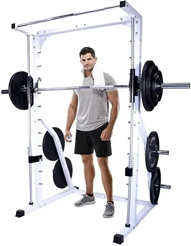 DF4900 Smith Machine with Linear Bearings, Weight Plate Storage and Pull-Up Bar, Squat Rack, Half Power Cage for Strength Training Home Gym