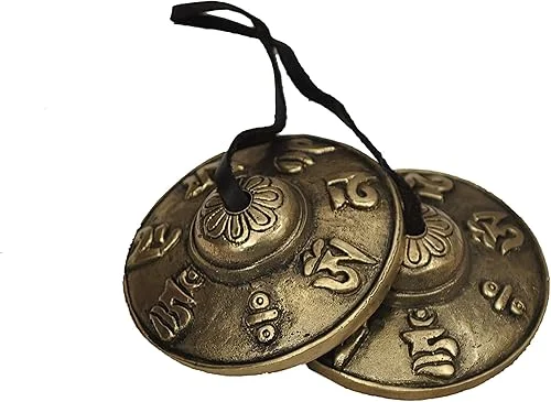 Dharma Store – Tibetan Tingsha Cymbals – 6.2 cm – OM Mane Padme Hum Symbols Embossed