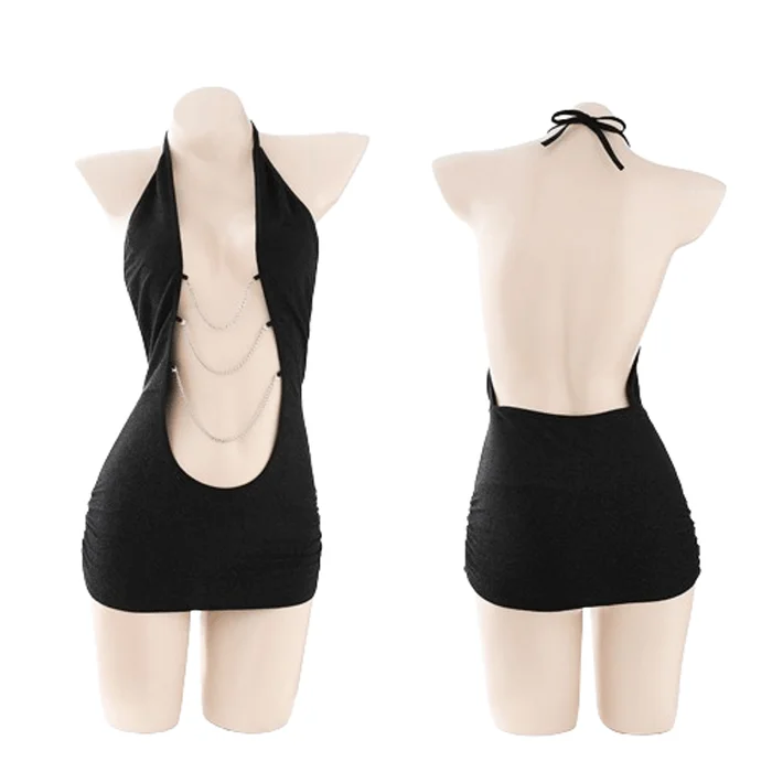 Diamond Chain Decoration Exposed Breasts Bright Silk Secretary Skirt Sexy Underwear Sexy Pure Desire Hollow Bare Ba