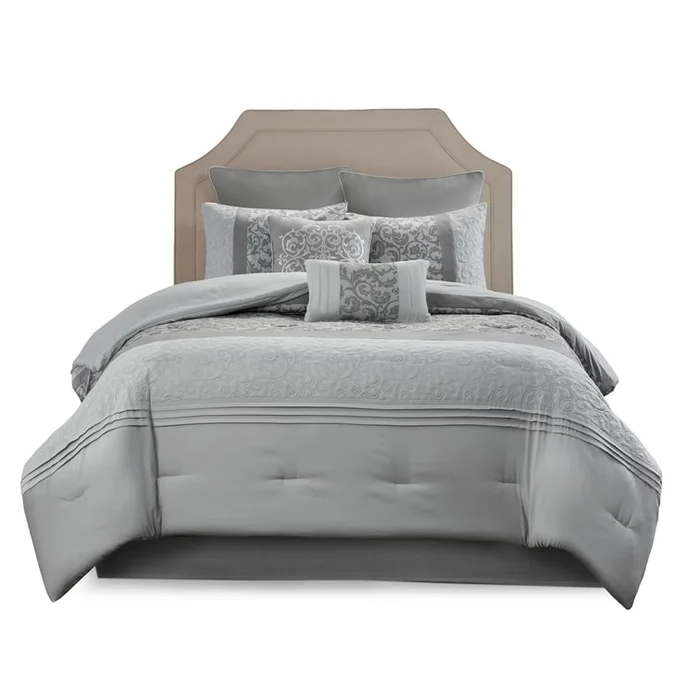 【Direct Mail to the United States】Embroidered 8-piece blanket set King size gray 1 set
