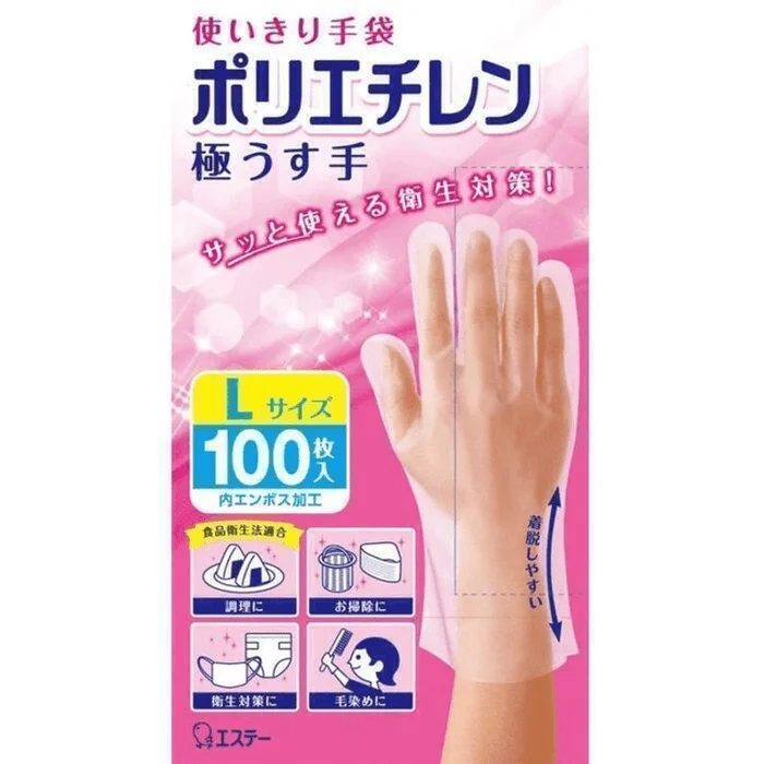 Disposable gloves and [Polyethylene, ultra-thin, for cooking and cleaning, L size, semi-transparent, 100 pieces]