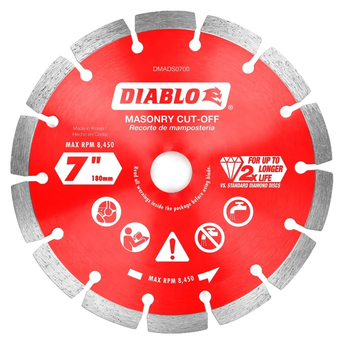 Dmads0700 Series Saw Blade, Cut-off Disc Blade, 7 In Dia, Segmented Rim, 1/pk