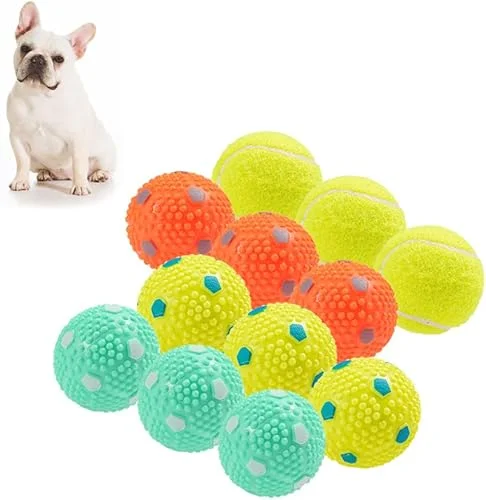 Dog Balls 12 Pcak, 9 Latex Balls and 3 Tennis Balls for Small and Medium Dogs Automatic Dog Ball Launcher(2 Inches)