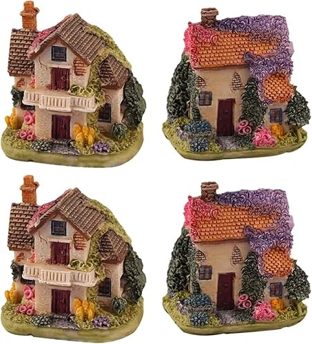 DOITOOL Outdoor Decor Train Ornament 4pcs Miniature House Mini Fairy Cottage House for Garden Patio Micro Landscape Bonsai Decoration Miniature Garden House Random Color Outdoor Decor Home Decor
